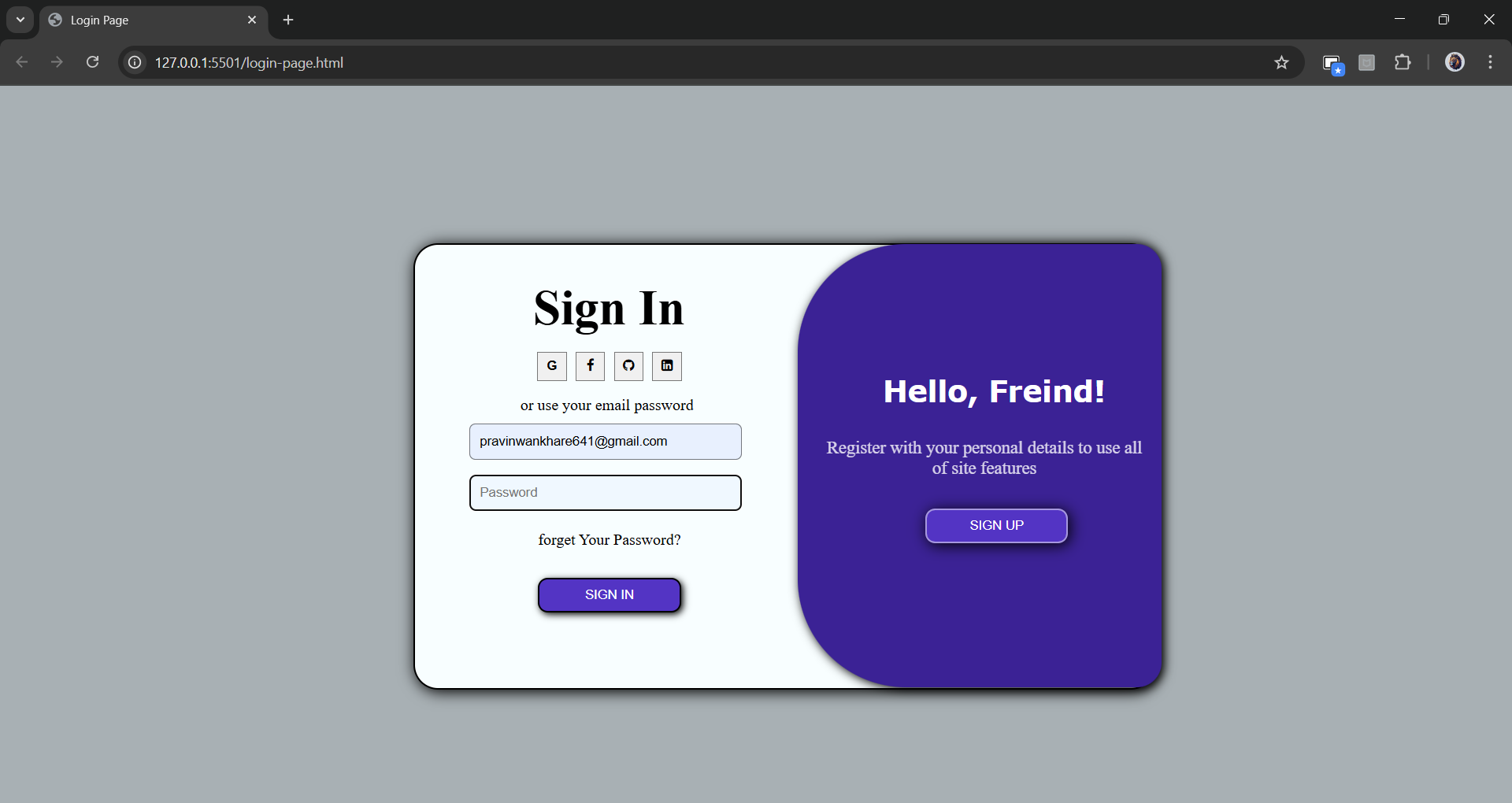 Login Page Screenshot